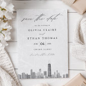 Modern zwart-wit Chicago Skyline Wedding Save The Date