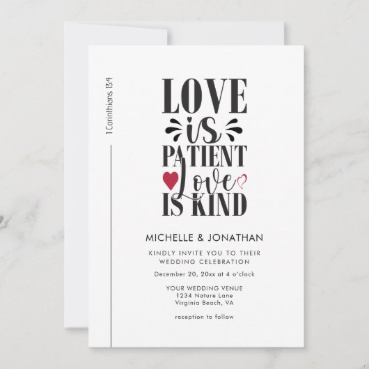 Modern Zwart Wit Christelijk Bijbel Verse Bruiloft Kaart (Voorkant)