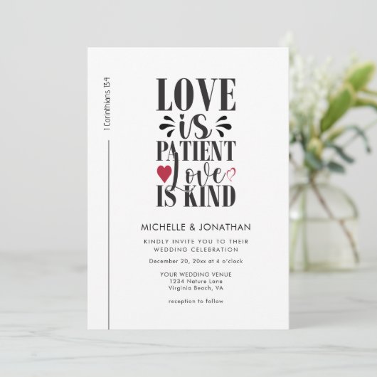 Modern Zwart Wit Christelijk Bijbel Verse Bruiloft Kaart (Staand voorkant)