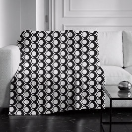 Modern zwart-wit cirkelroosterpatroon fleece deken