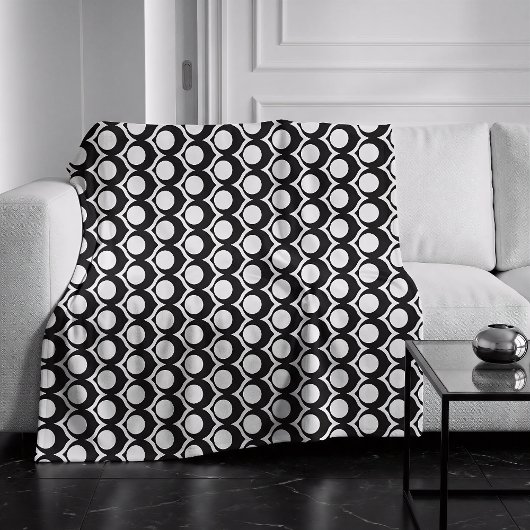 Modern zwart-wit cirkelroosterpatroon fleece deken