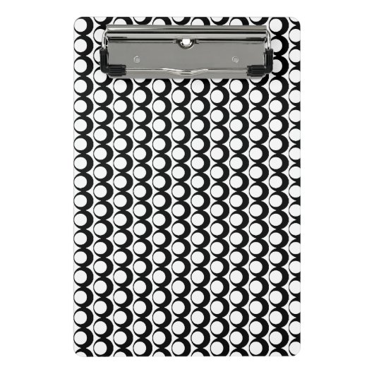 Modern zwart-wit cirkelroosterpatroon mini klembord (Voorkant)