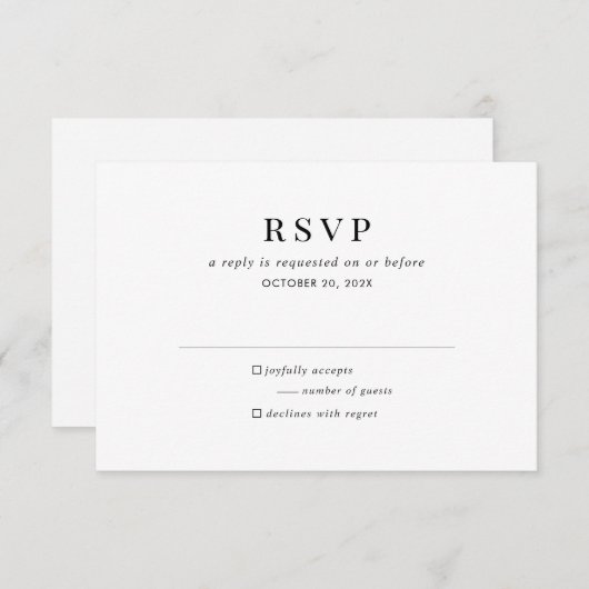 Modern Zwart Wit Classic RSVP Behuizing Kaart (Voorkant / Achterkant)