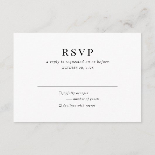 Modern Zwart Wit Classic RSVP Behuizing Kaart (Voorkant)