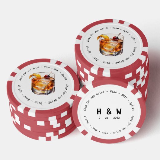 Modern Zwart Wit Cocktail Drink Voucher Bruiloft Poker Chips (Opstapeling)