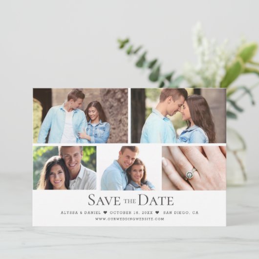 Modern Zwart Wit Collage Multi foto bruiloft Kaart (Staand voorkant)