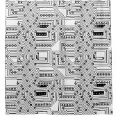 Modern zwart-wit computercircuitpatroon douchegordijn (Voorkant)