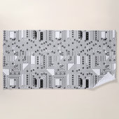 Modern zwart-wit computercircuitpatroon strandlaken (Voorkant)