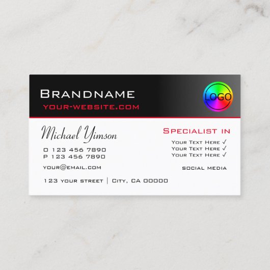 Modern Zwart-wit Cool met Logo Professional Visitekaartje (Achterkant)