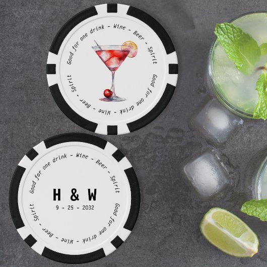 Modern Zwart Wit Cosmo Drink Voucher Bruiloft Poker Chips