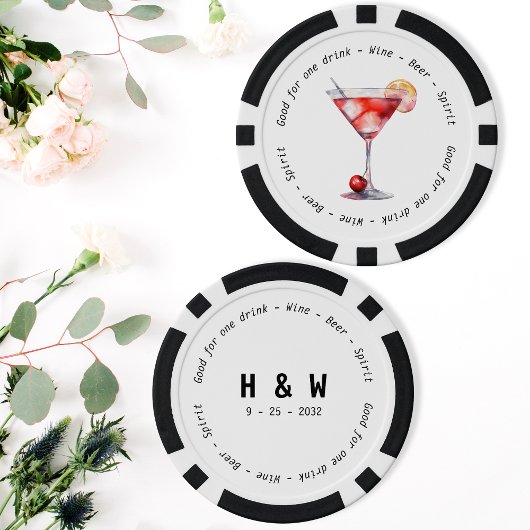 Modern Zwart Wit Cosmo Drink Voucher Bruiloft Poker Chips