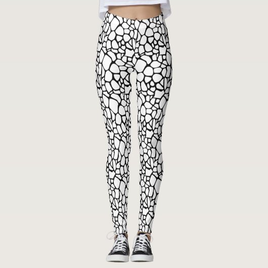 Modern Zwart & Wit Crackle Pebble Design Leggings (Voorkant)