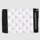 Modern Zwart Wit Cross Golf Clubs Patroon Golfhanddoek (Horizontaal)