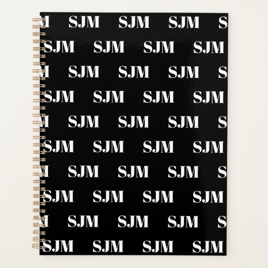 Modern zwart-wit custom monogram patroon planner (Voorkant)