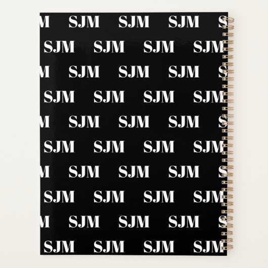 Modern zwart-wit custom monogram patroon planner (Achterkant)