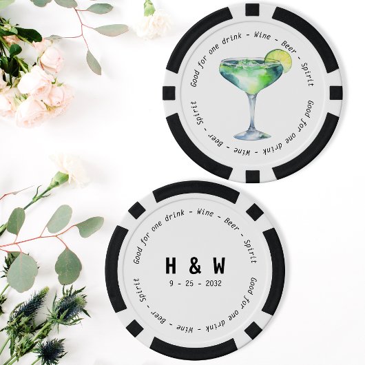 Modern Zwart Wit Daiquiri Drink Voucher Bruiloft Poker Chips