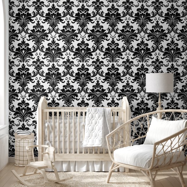 Modern  zwart-wit damast behang (Kinderen)