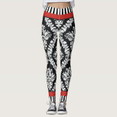 Modern zwart-wit damast patroon rood leggings (Voorkant)