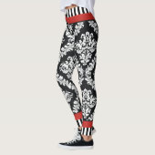 Modern zwart-wit damast patroon rood leggings (Links)