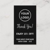 Modern Zwart Wit Dank u Business logo Kortingskaartje (Voorkant)