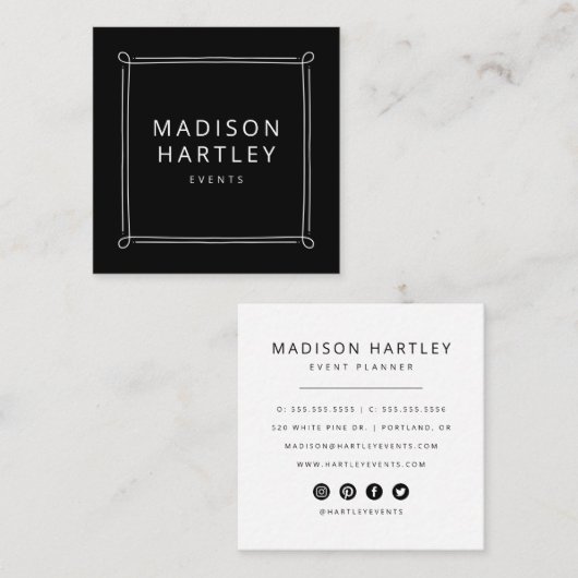 Modern zwart-wit decoratief vierkant Lijst Vierkante Visitekaartje (Voorkant / Achterkant)