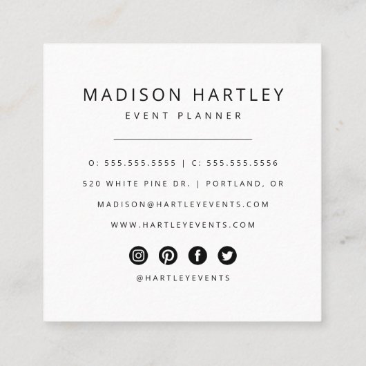 Modern zwart-wit decoratief vierkant Lijst Vierkante Visitekaartje (Achterkant)