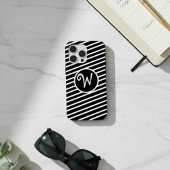 Modern zwart-wit diagonaal gestreept monogram Case-Mate iPhone case