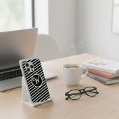 Modern zwart-wit diagonaal gestreept monogram Case-Mate iPhone case