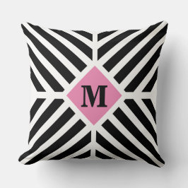 Modern zwart-wit diagonaal strepen monogram kussen