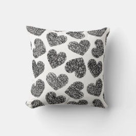 Modern zwart-wit doedelhartpatroon kussen