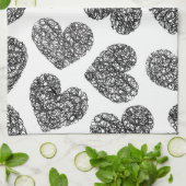 Modern zwart-wit Doodle-hartenpatroon Theedoek (Gevouwen)