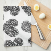 Modern zwart-wit Doodle-hartenpatroon Theedoek (Quarter Fold)