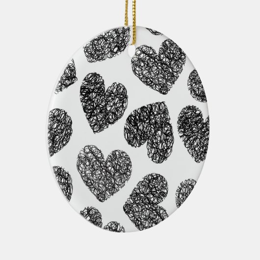 Modern zwart-wit Doodle Hearts Pattern Keramisch Ornament (Rechts)