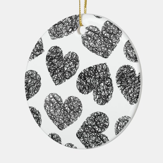 Modern zwart-wit Doodle Hearts Pattern Keramisch Ornament (Links)