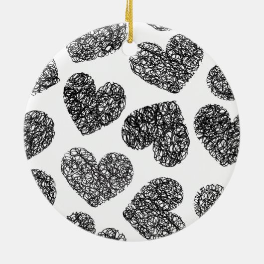 Modern zwart-wit Doodle Hearts Pattern Keramisch Ornament (Achterkant)