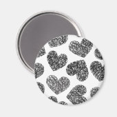 Modern zwart-wit Doodle Hearts Pattern Magneet (Voorkant / Achterkant)