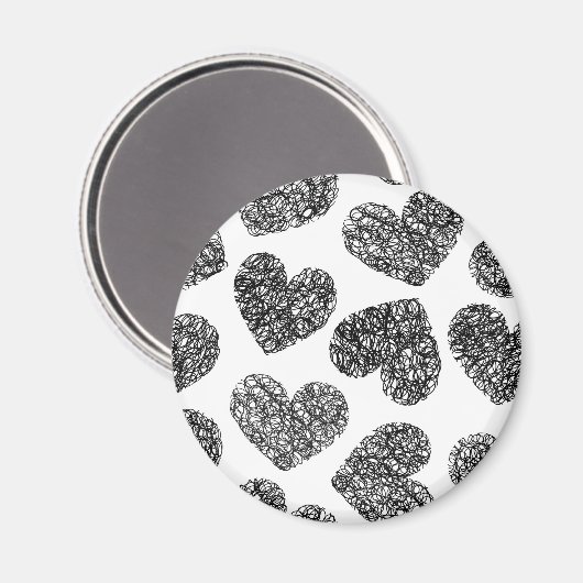 Modern zwart-wit Doodle Hearts Pattern Magneet (Voorkant / Achterkant)
