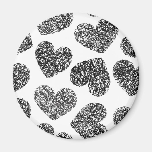 Modern zwart-wit Doodle Hearts Pattern Magneet (Voorkant)