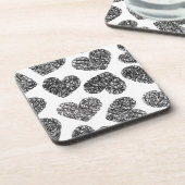 Modern zwart-wit Doodle Hearts Pattern Onderzetter (Linkerzijde)