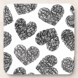 Modern zwart-wit Doodle Hearts Pattern Onderzetter