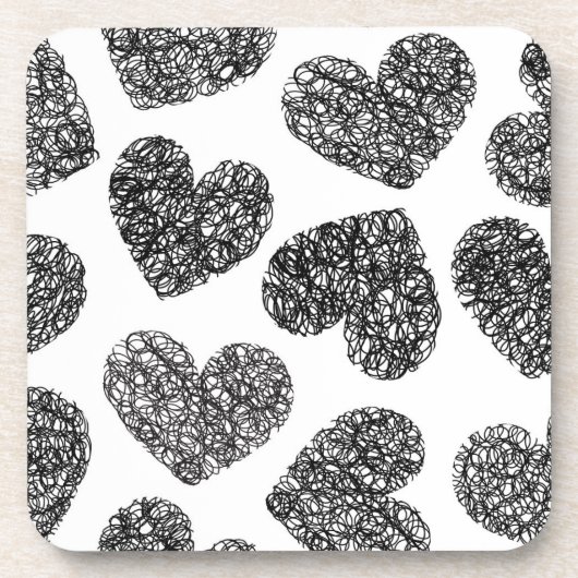 Modern zwart-wit Doodle Hearts Pattern Onderzetter (Voorkant)