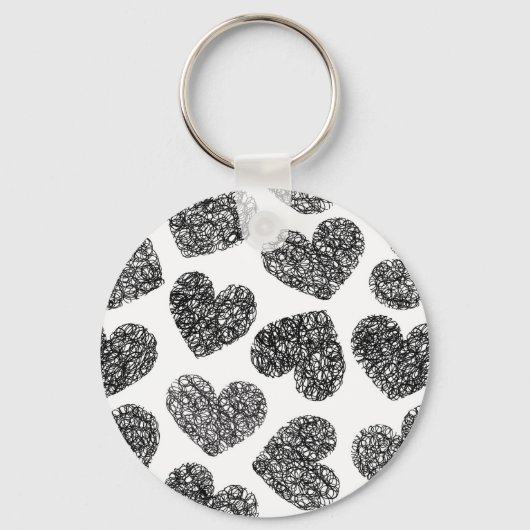 Modern zwart-wit Doodle Hearts Pattern Sleutelhanger (Voorkant)