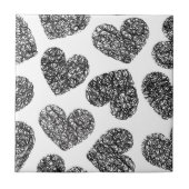 Modern zwart-wit Doodle Hearts Pattern Tegeltje (Voorkant)