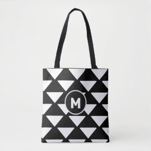 Modern zwart-wit driehoekpatroon tote bag