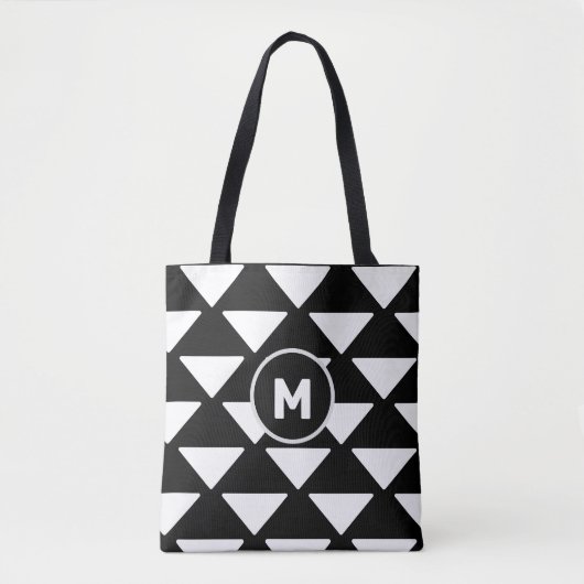 Modern zwart-wit driehoekpatroon tote bag (Voorkant)
