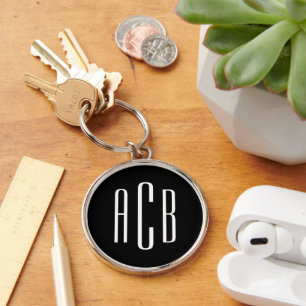Modern zwart-wit drieletterige monogram sleutelhanger