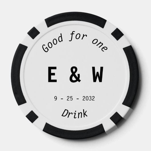 Modern Zwart Wit Drink Token Wedding Poker Chips (Achterkant)
