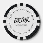 Modern Zwart Wit Drink Voucher Naam Datum Bruiloft Poker Chips (Voorkant)