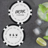 Modern Zwart Wit Drink Voucher Naam Datum Bruiloft Poker Chips