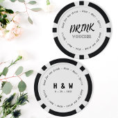 Modern Zwart Wit Drink Voucher Naam Datum Bruiloft Poker Chips